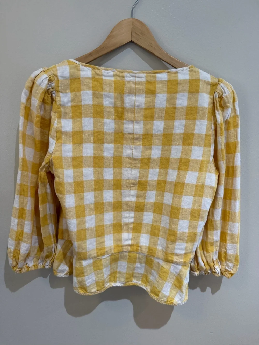 Reformation Barrett Top yellow gingham sweetheart neck 100%Linen Size 12